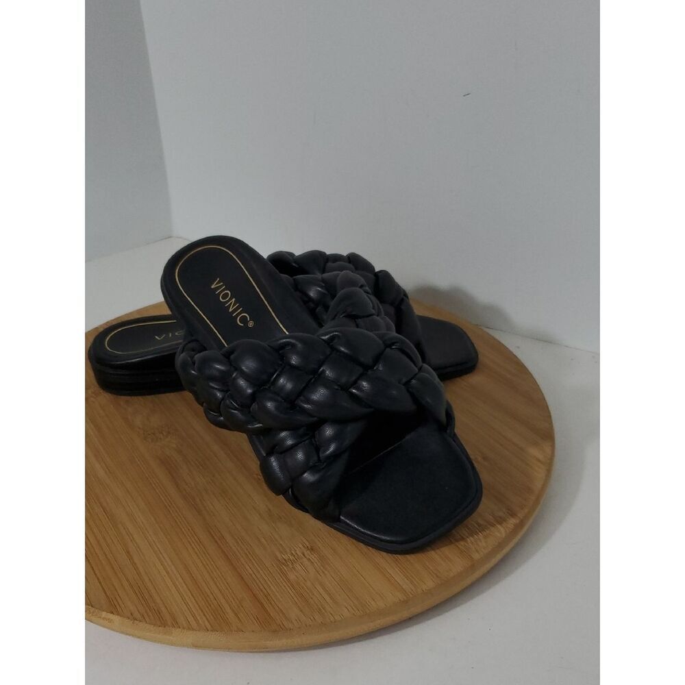 Vionic Kalina Braided Cross Strap Slide Mules Black Size 7.5